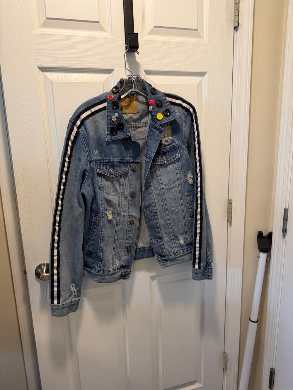 Rue21 Light Blue Denim Jacket with Neon Green Accent